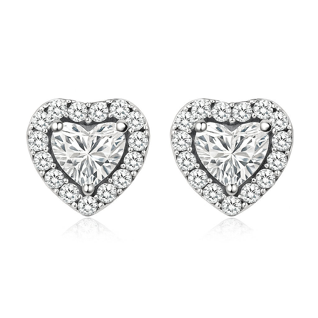 Pendientes Luna Corazón | Oro Blanco