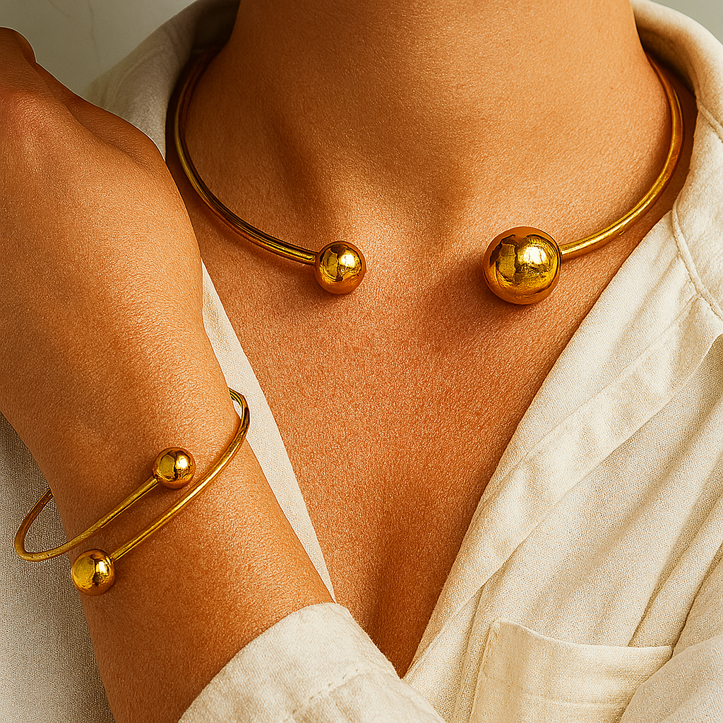 Juego de Collares y Pulseras Minimalistas Brillantes | Oro