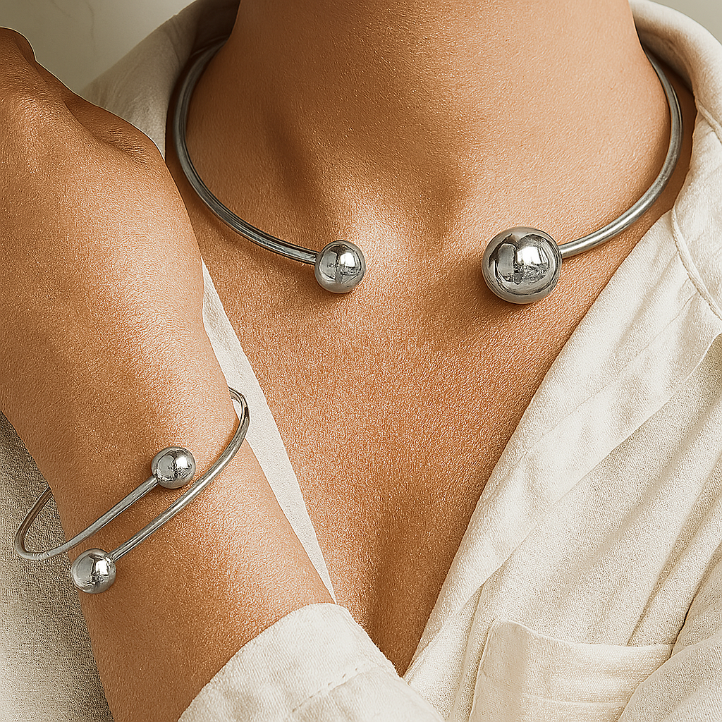 Juego de Collares y Pulseras Minimalistas Brillantes | Oro