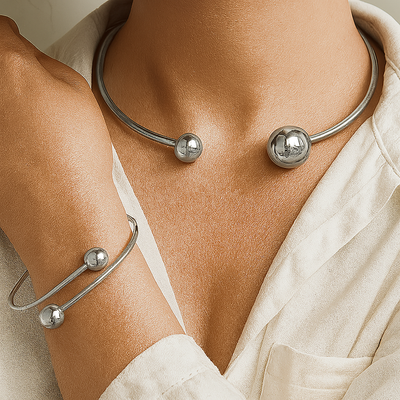 Juego de Collares y Pulseras Minimalistas Brillantes | Oro