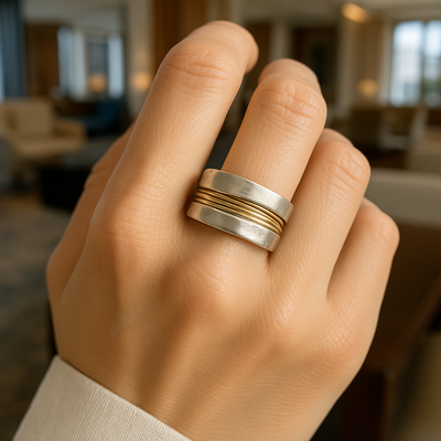 Anillo de Hilos Plateados y Dorados