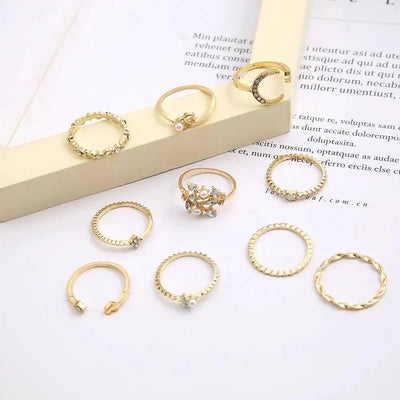 Paquete de 10 Anillos Bohemios Baño de Plata y Oro