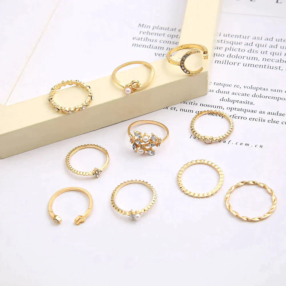 Paquete de 10 Anillos Dorados Bohemios