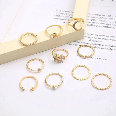 Paquete de 10 Anillos Dorados Bohemios