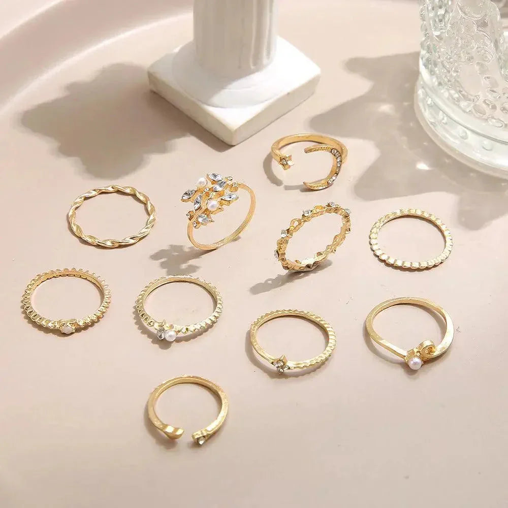 Paquete de 10 Anillos Bohemios Baño de Plata y Oro