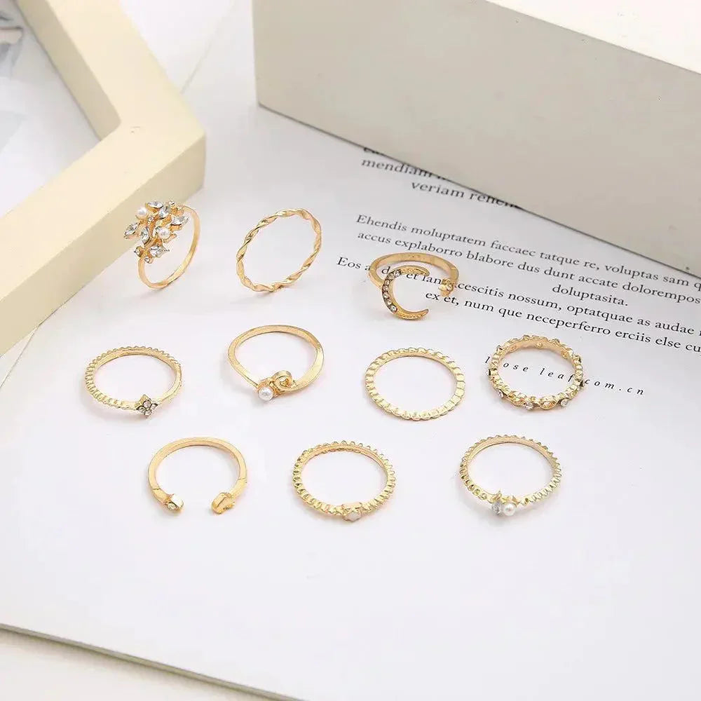 Paquete de 10 Anillos Bohemios Baño de Plata y Oro