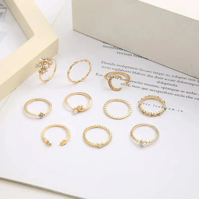 Paquete de 10 Anillos Bohemios Baño de Plata y Oro