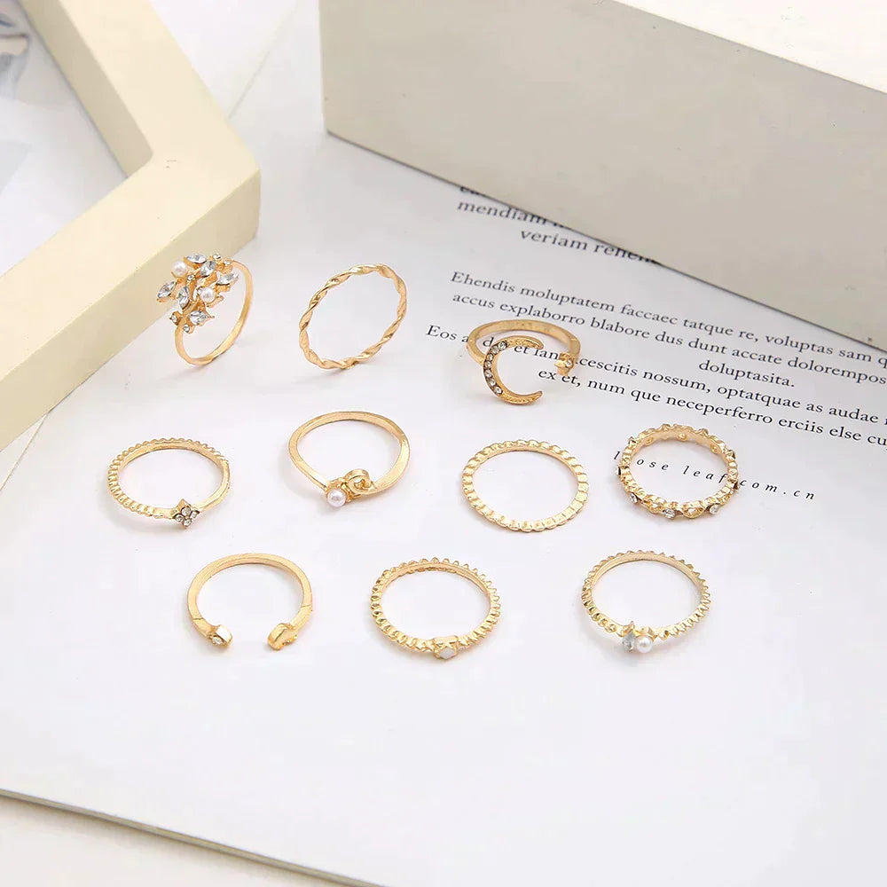 Paquete de 10 Anillos Dorados Bohemios