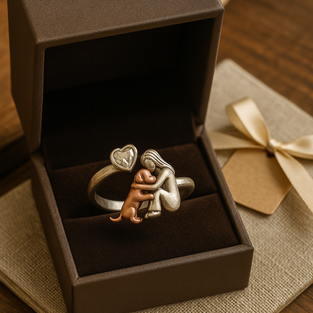 Anillo de Perro de Plata Esterlina 925 Hecho a Mano con Circonita en Forma de Corazón – Ajuste Ajustable