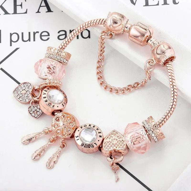 Pulsera Atrapa Sueños de Rosa con Charms en Plata de Ley Incluida