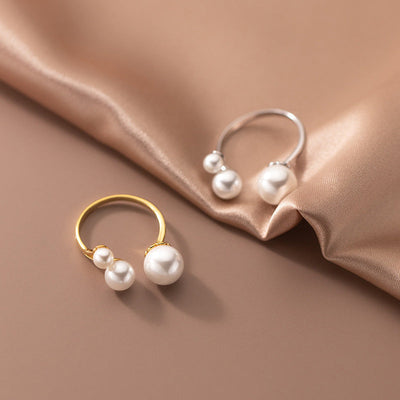 Anillo ajustable de perlas de agua dulce triples