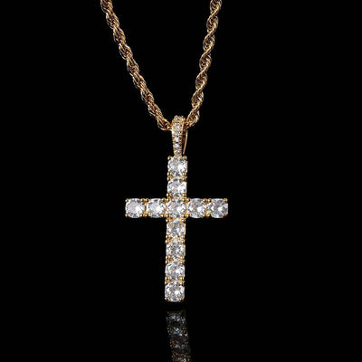 Collar de cruz de moissanita | Oro blanco