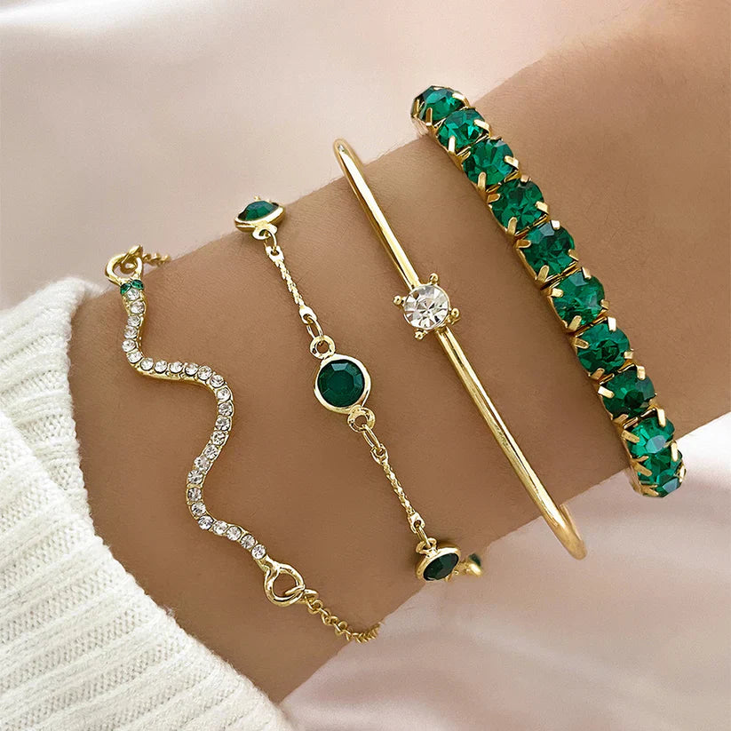 Conjunto de Pulseras de Piedra Verde