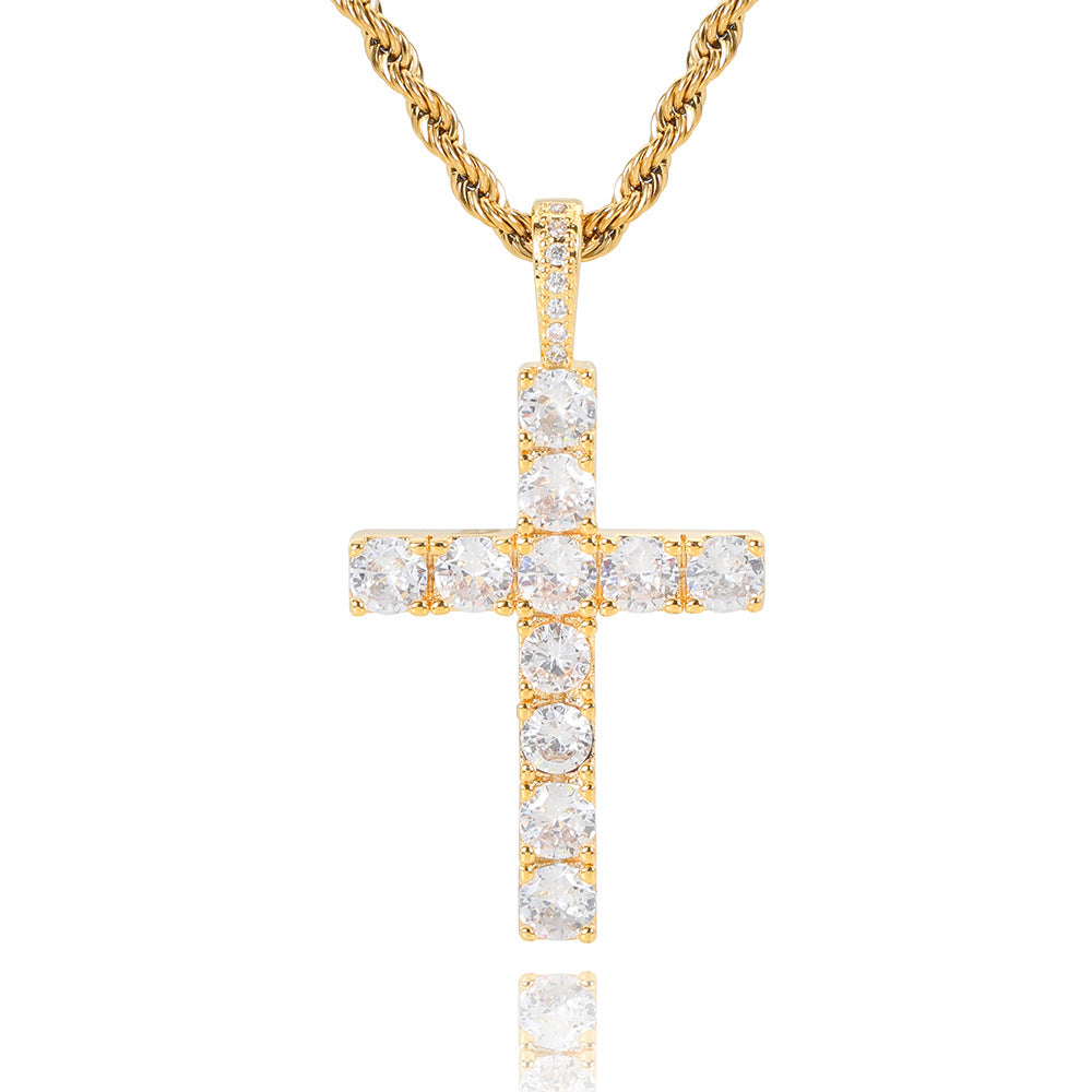 Collar de cruz de moissanita | Oro blanco