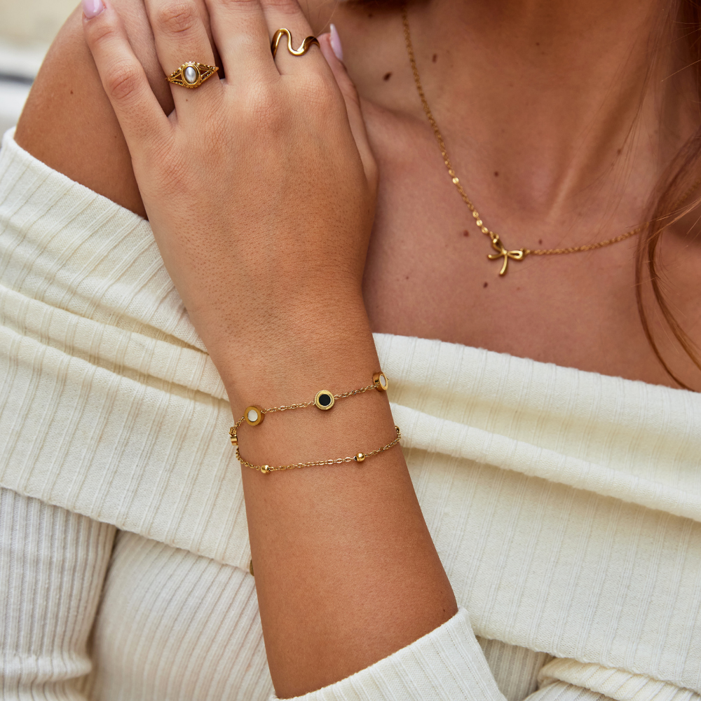 Pulsera de Piedra Ónice y Blanca