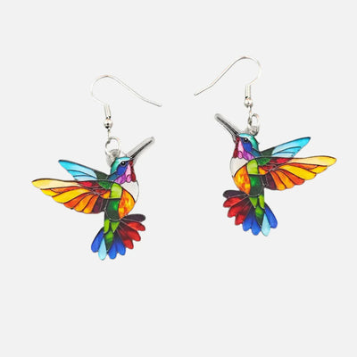 Pendientes Colgantes de Colibrí de Acrílico – Diseño de Pájaro 2D Brillante