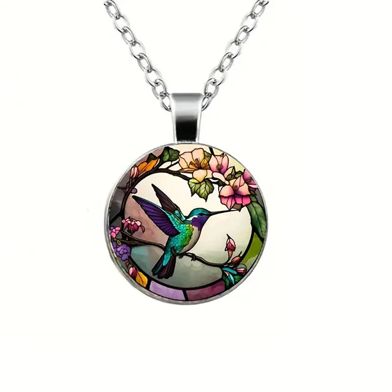 Collar Colgante de Domo de Vidrio con Colibrí
