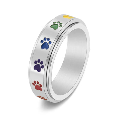 Anillo Giratorio Antiestrés – Acero Inoxidable con Huellas Arcoíris