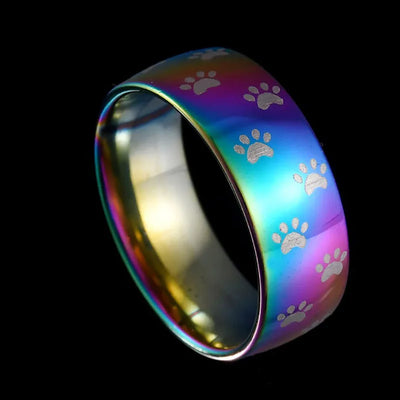 Anillo de Huella de Patas de Acero Inoxidable Arcoíris Hecho a Mano
