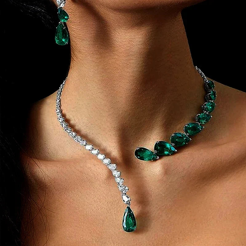 Collar de Gota de Cristal Verde