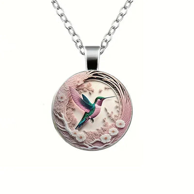 Collar Colgante de Domo de Vidrio con Colibrí
