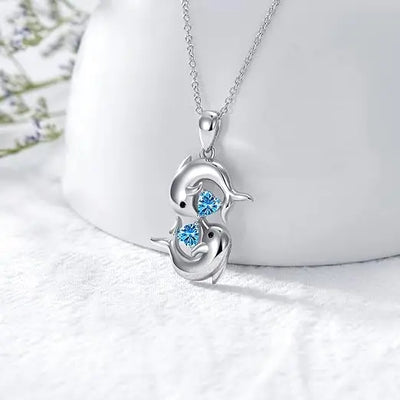 Collar Colgante de Delfín Azul Ópalo