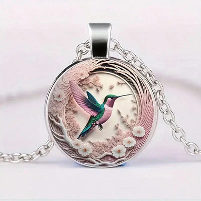 Collar Colgante de Domo de Vidrio con Colibrí