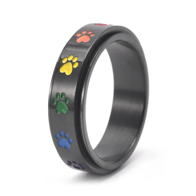 Anillo Giratorio Antiestrés – Acero Inoxidable con Huellas Arcoíris