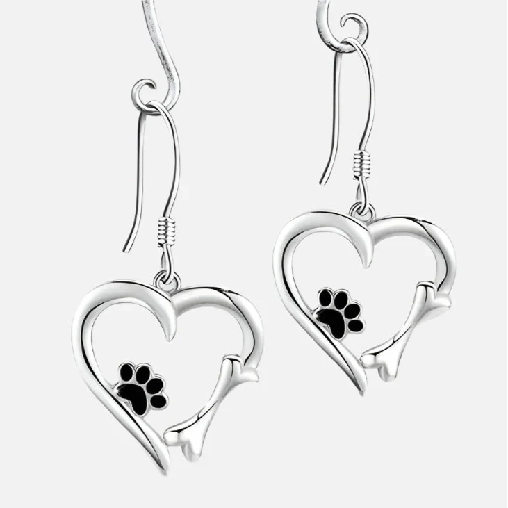 Pendientes Colgantes de Plata con Diseño de Corazón y Huella