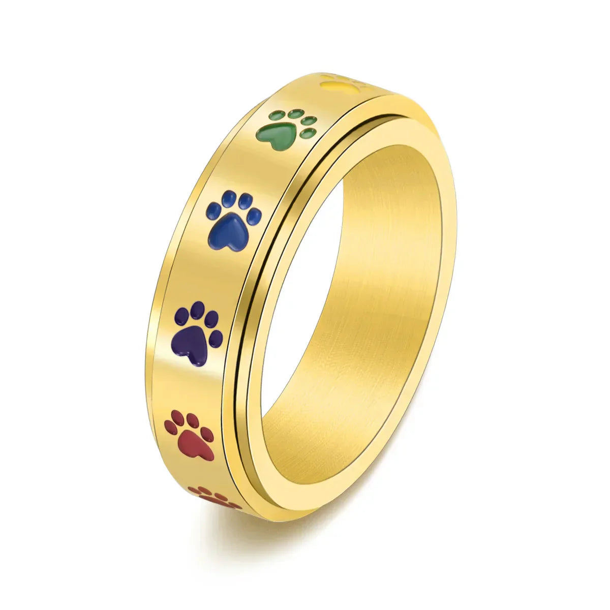 Anillo Giratorio Antiestrés – Acero Inoxidable con Huellas Arcoíris