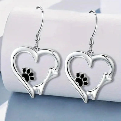 Pendientes Colgantes de Plata con Diseño de Corazón y Huella