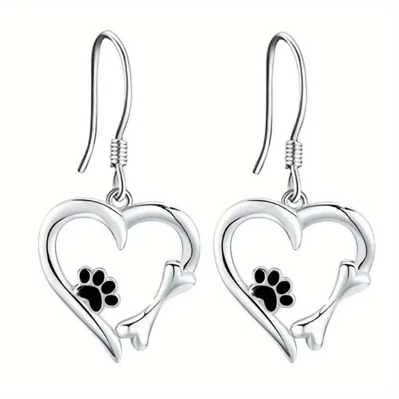Pendientes Colgantes de Plata con Diseño de Corazón y Huella