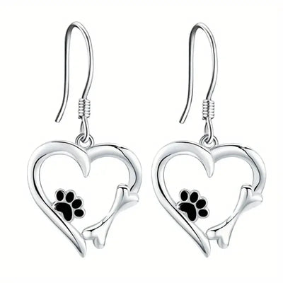 Pendientes Colgantes de Plata con Diseño de Corazón y Huella