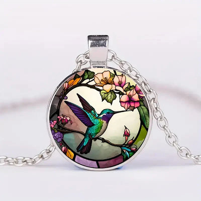 Collar Colgante de Domo de Vidrio con Colibrí
