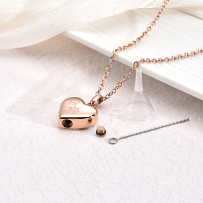 Collar con Urna Conmemorativa para Mascotas – Colgante en Forma de Corazón con Grabado de Huella