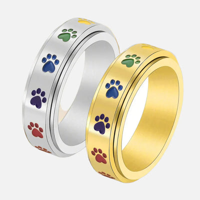 Anillo Giratorio Antiestrés – Acero Inoxidable con Huellas Arcoíris