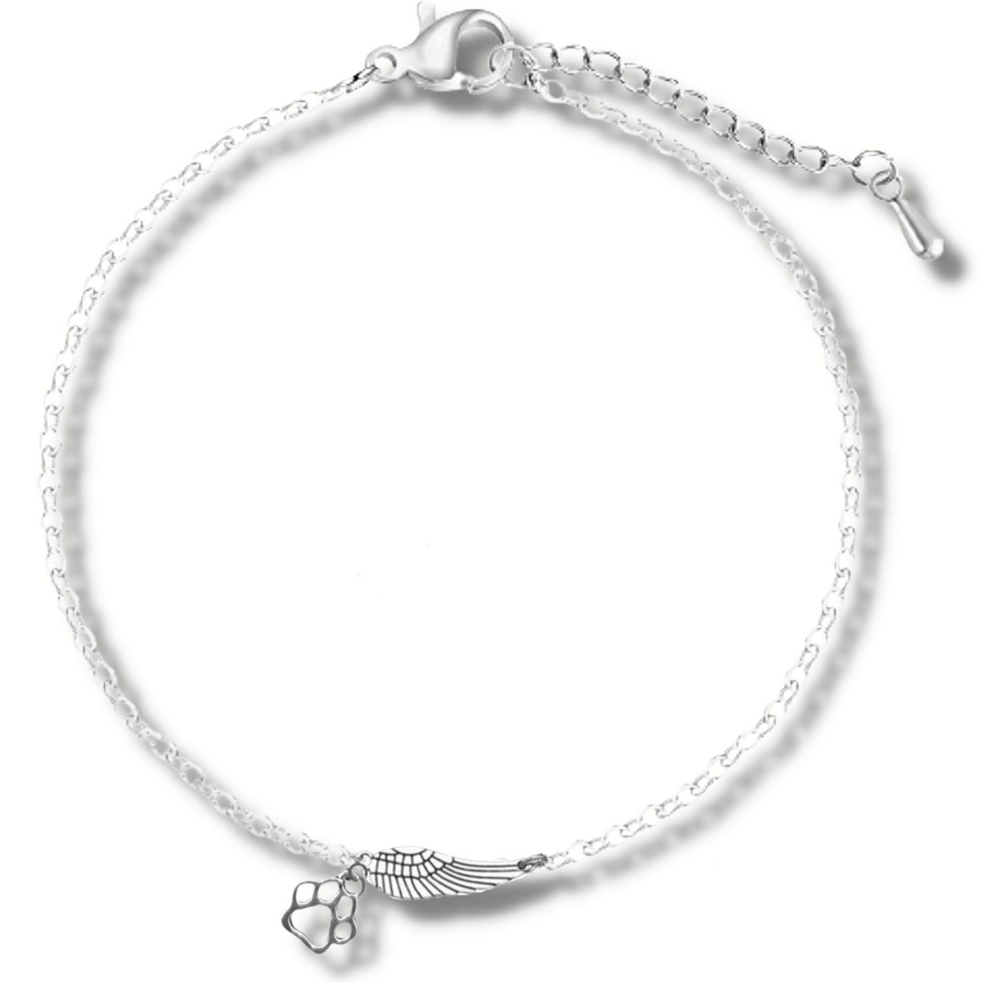 Pulsera Conmemorativa de Plata con Ala de Ángel y Huella de Patas | Hecha a Mano