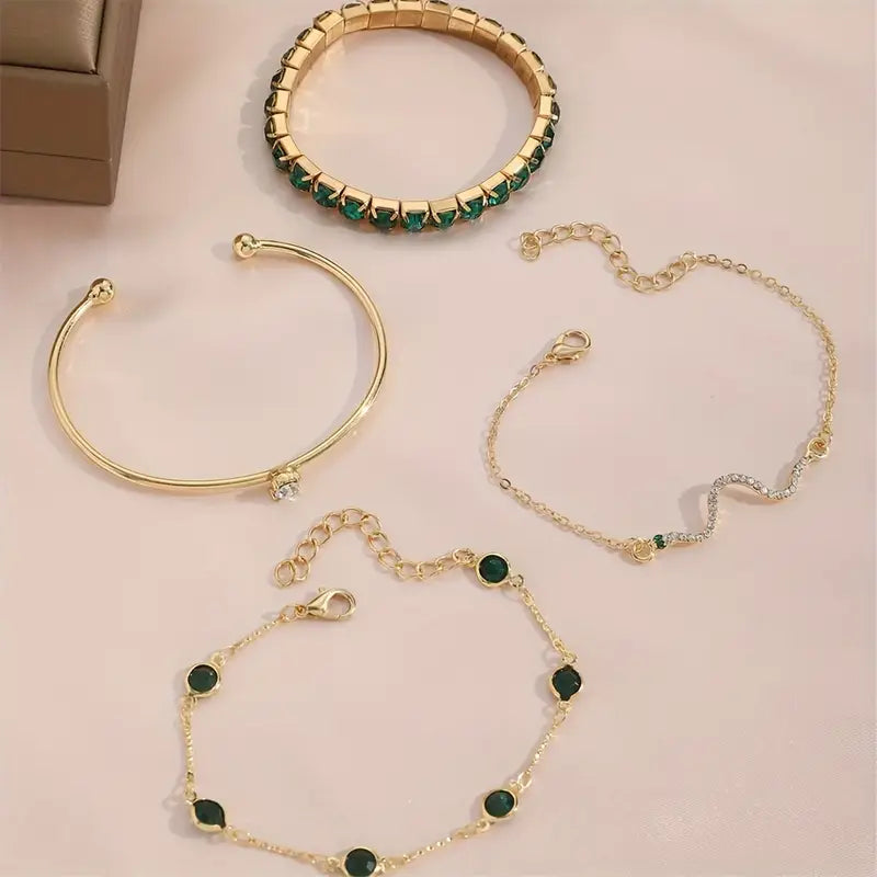Conjunto de Pulseras de Piedra Verde