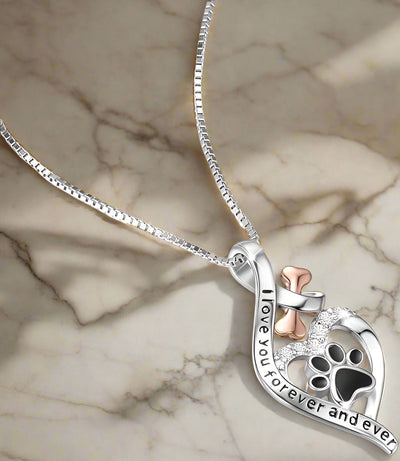 Collar Patita de la Suerte con Corazón, Hueso e Infinito – Colgante “Siempre en Mi Corazón”