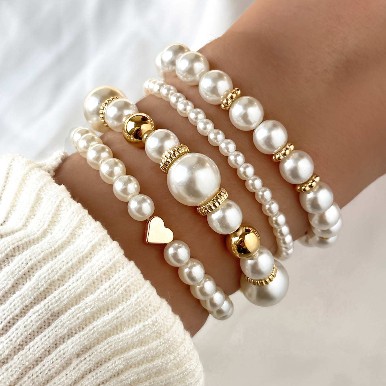 Conjunto de Pulseras de Corazón de Perlas Elegantes