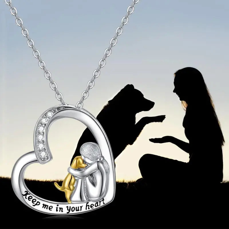 Collar de Plata Esterlina 925 – Diseño de Corazón y Perro con Zirconia
