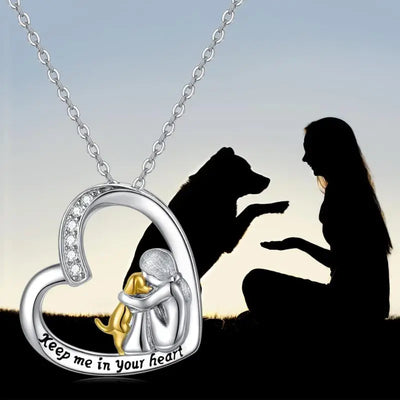Collar de Plata Esterlina 925 – Diseño de Corazón y Perro con Zirconia
