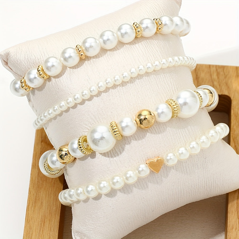 Conjunto de Pulseras de Corazón de Perlas Elegantes