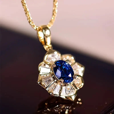 Collar de piedra de zafiro dorado