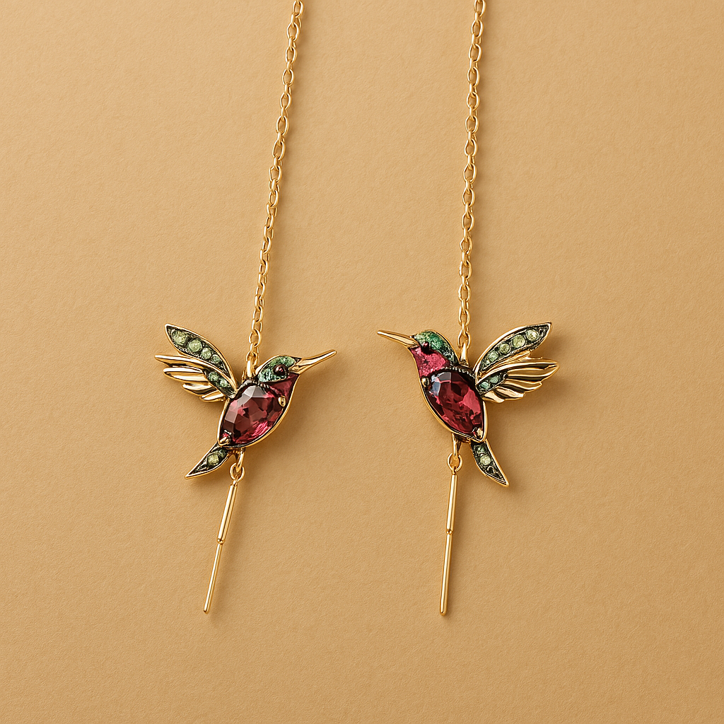 Pendientes de Esmalte y Circonita de Colibrí