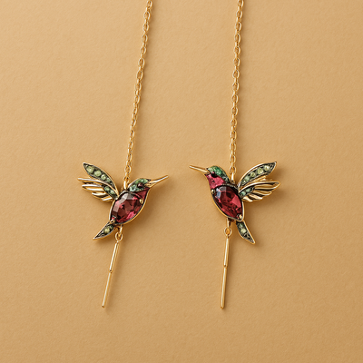 Pendientes de Esmalte y Circonita de Colibrí