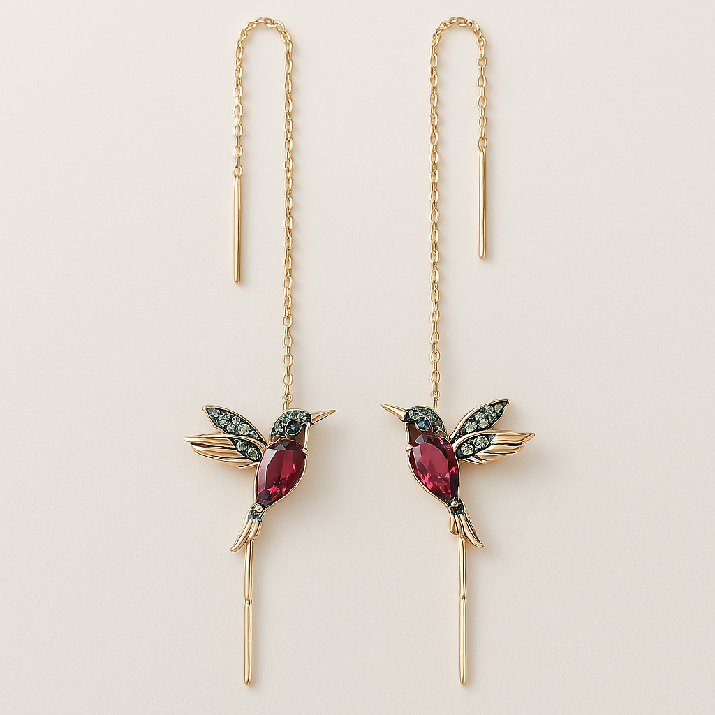 Pendientes de Esmalte y Circonita de Colibrí