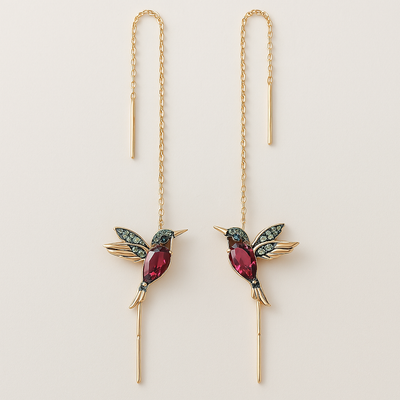 Pendientes de Esmalte y Circonita de Colibrí