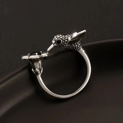 Anillo de Colibrí y Flor – Anillo Abierto Ajustable para Mujeres