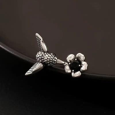 Anillo de Colibrí y Flor – Anillo Abierto Ajustable para Mujeres